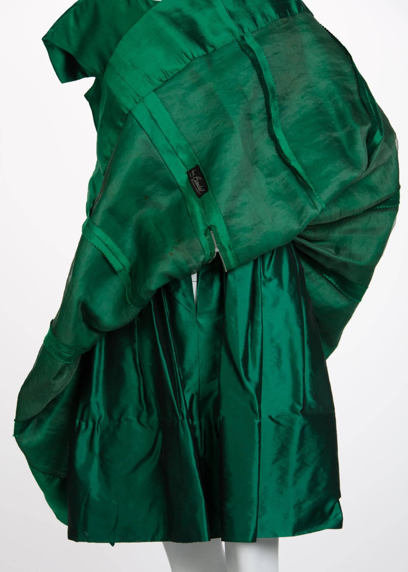 1950s Henri Bendel Emerald Green Silk Belted Full Skirt Cocktail Dress 3