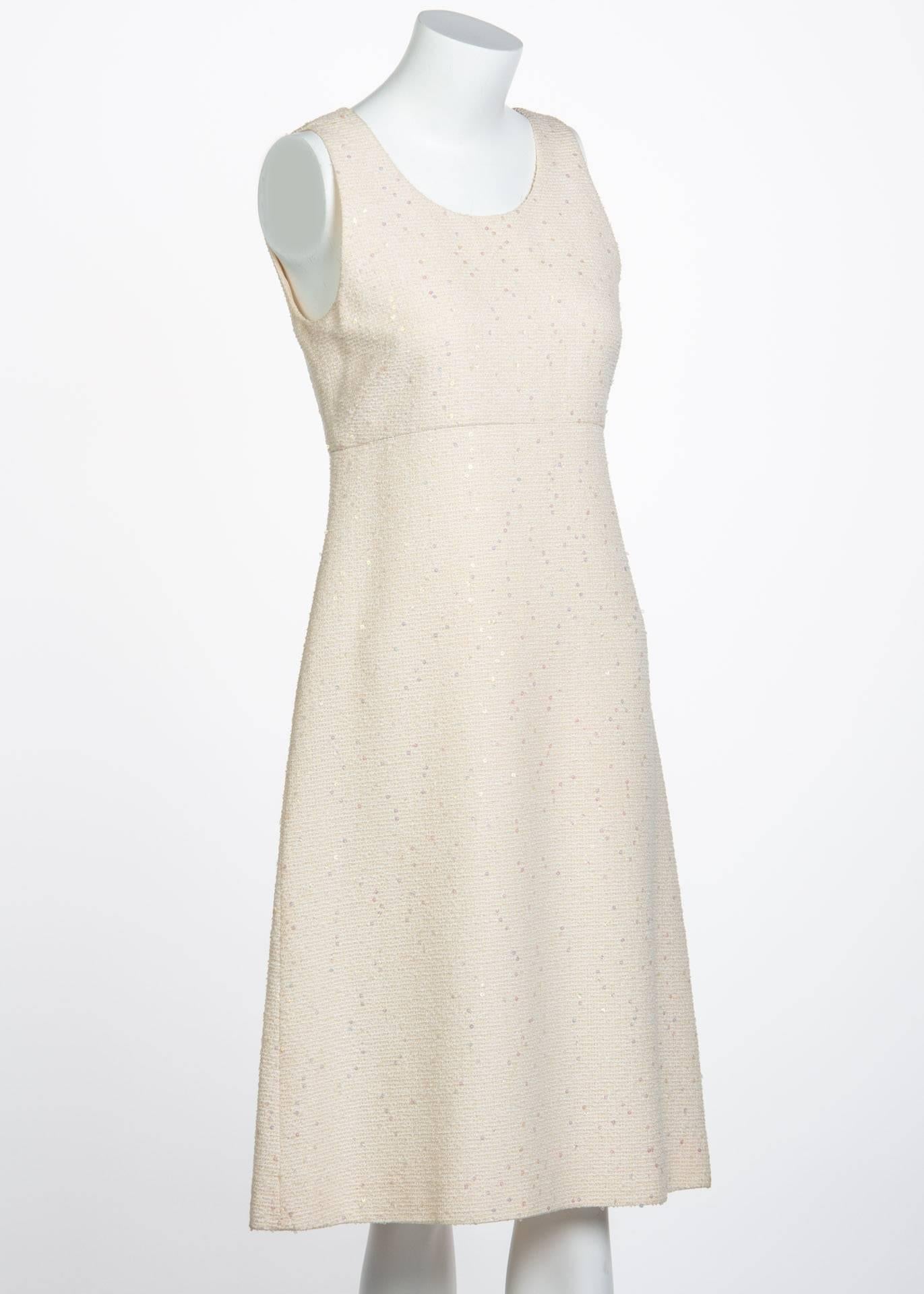 Beige Chanel Sequence Boucle Pale Pink Sleeveless Dress, 2000 