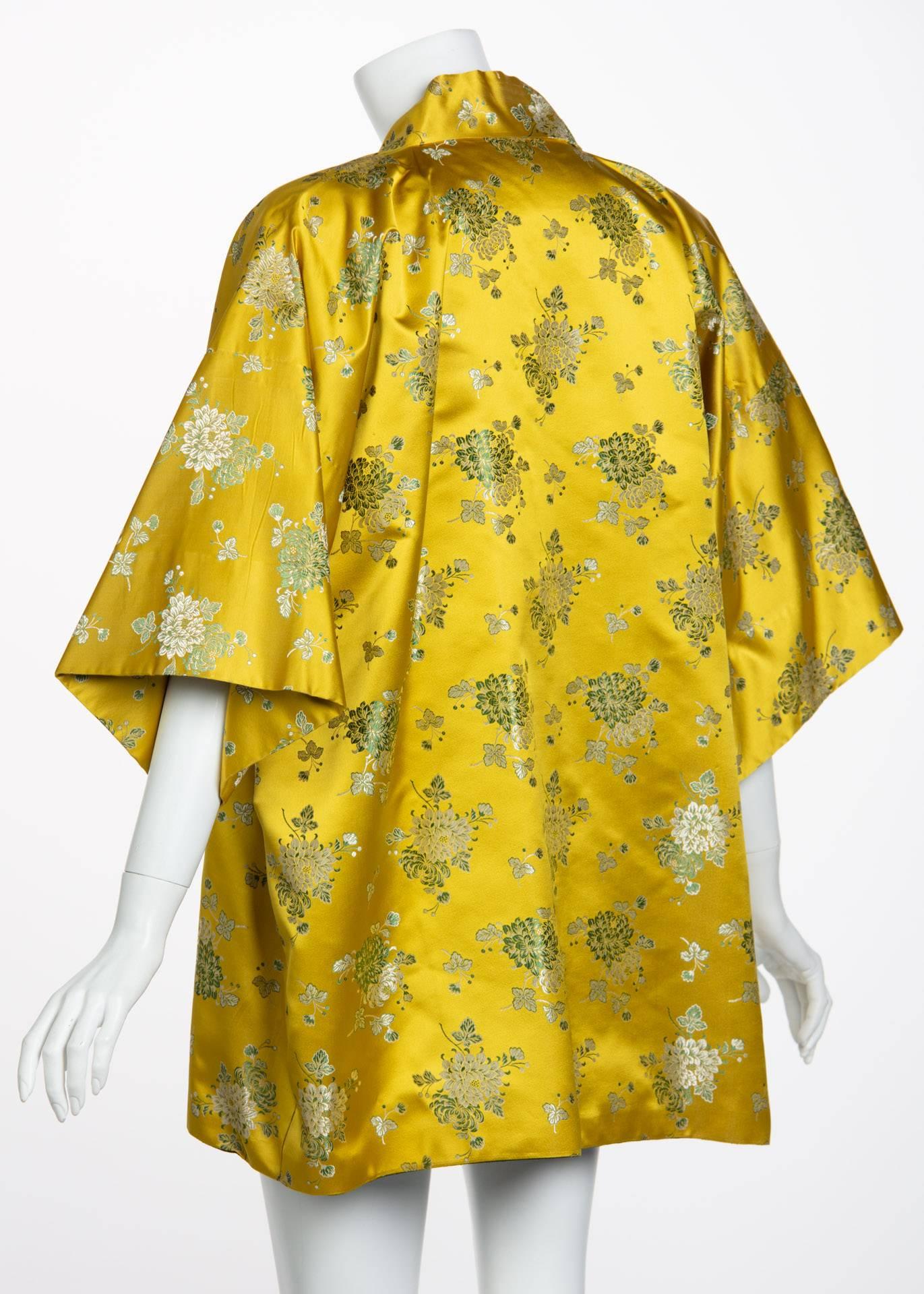 1960s Golden Yellow Silk Silver Floral Brocade Chinese Jacket 1