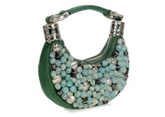 2000s Chloé Emerald Green Turquoise Silver Beaded Bracelet Bag