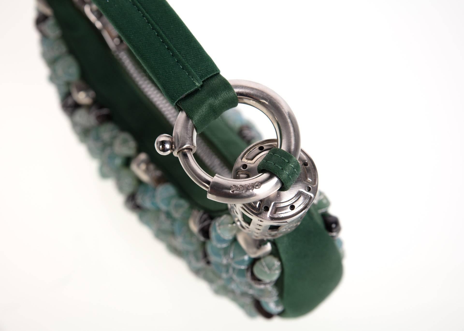 Gray 2000s Chloé Emerald Green Turquoise Silver Beaded Bracelet Bag