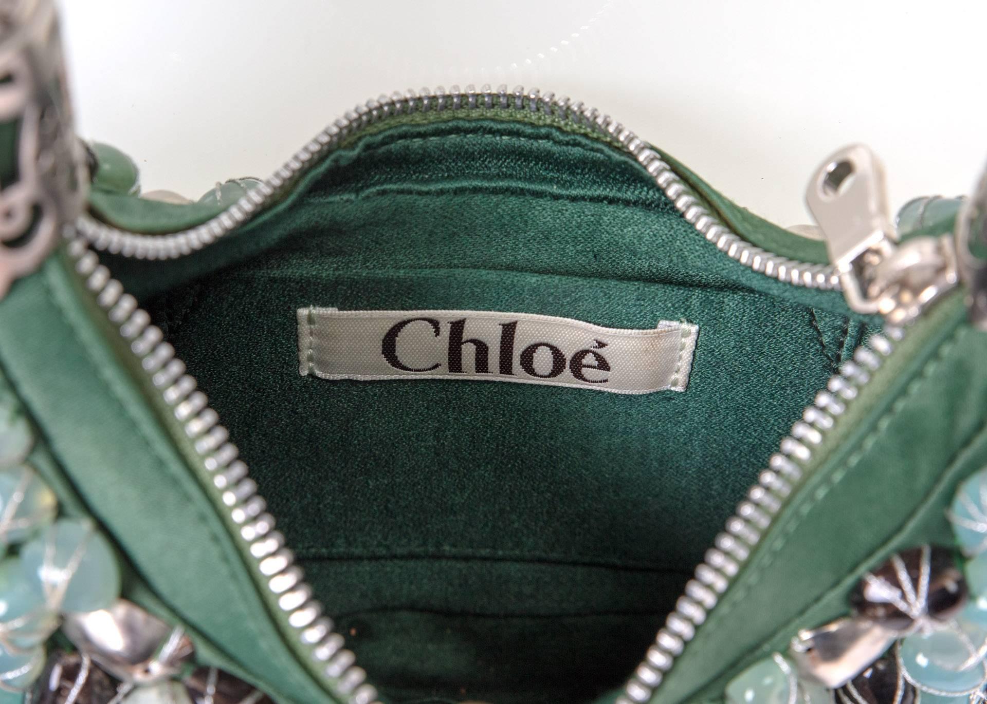Women's or Men's 2000s Chloé Emerald Green Turquoise Silver Beaded Bracelet Bag