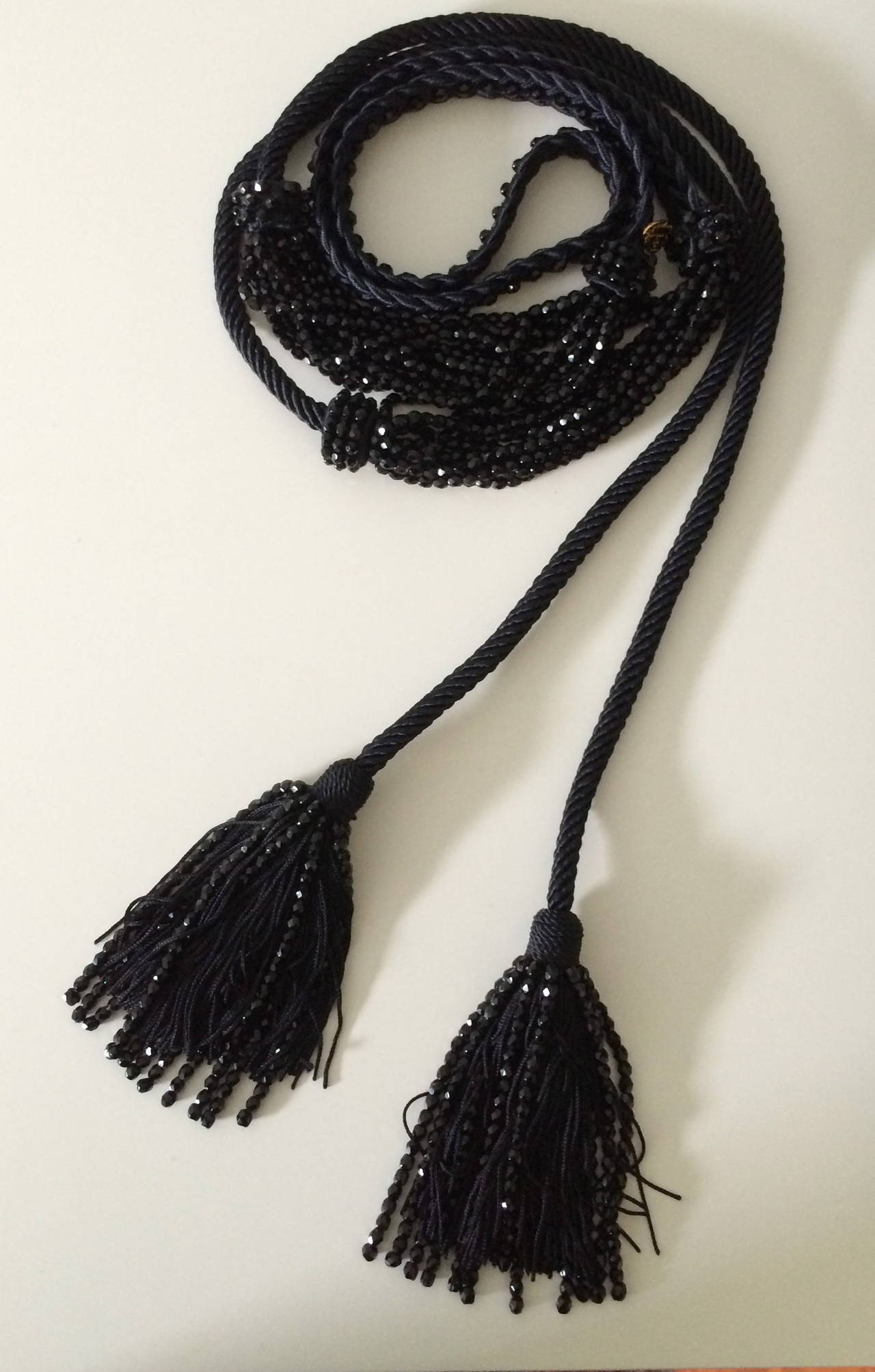 Yves Saint Laurent YSL Black Beaded Rope and Tassel Necklace Belt, 1990s  For Sale 2