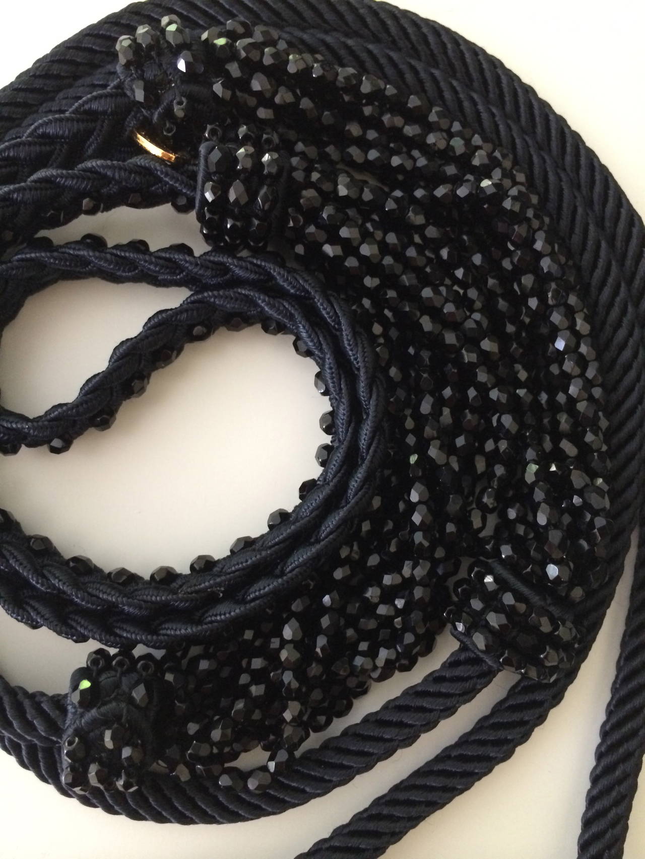 Yves Saint Laurent YSL Black Beaded Rope and Tassel Necklace Belt, 1990s  For Sale 3