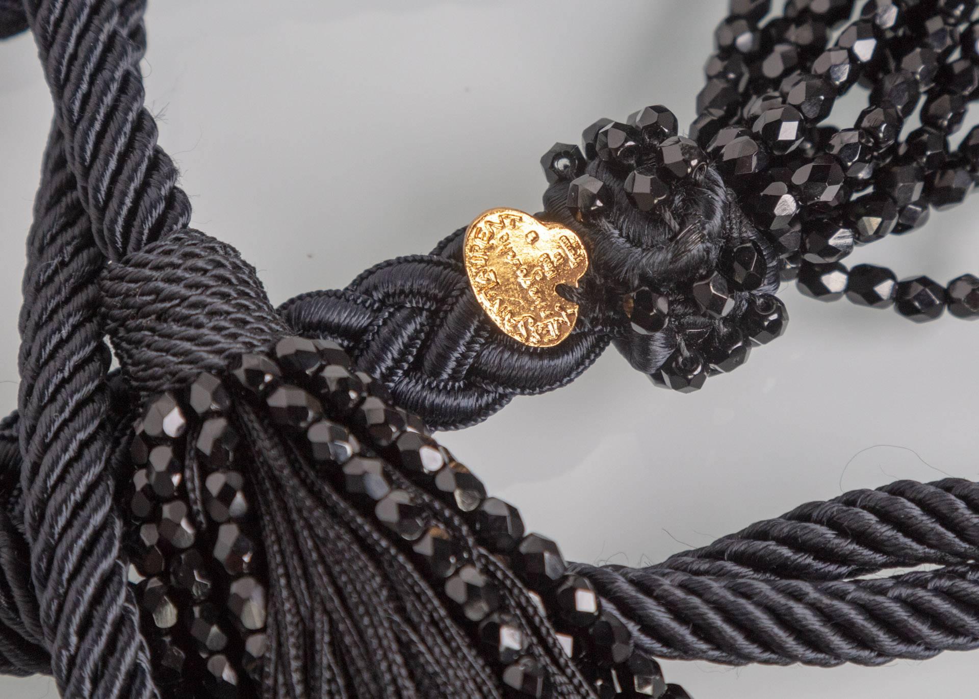 Women's Yves Saint Laurent YSL Black Beaded Rope and Tassel Necklace Belt, 1990s  For Sale