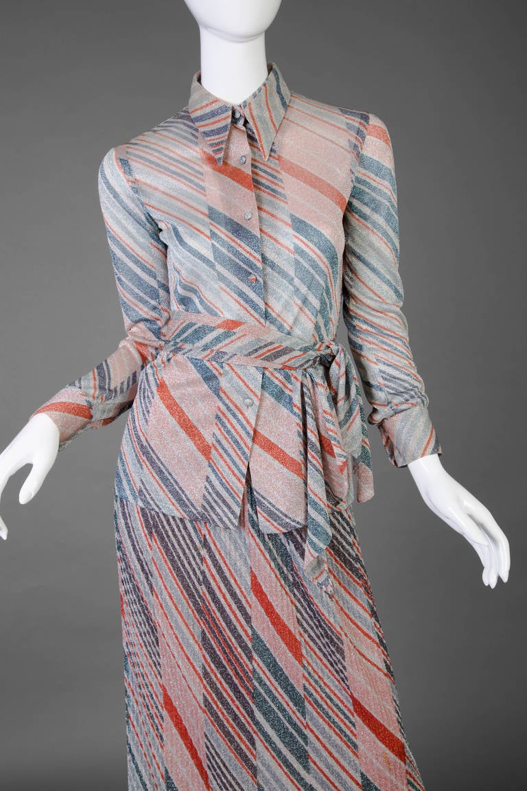 1970s Missoni Diagonal Stripe Lurex Illusion Maxi Skirt and Blouse Set 9