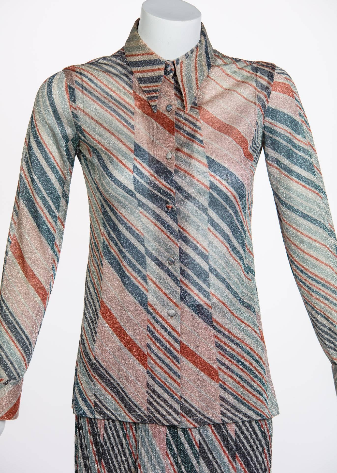 1970s Missoni Diagonal Stripe Lurex Illusion Maxi Skirt and Blouse Set 3