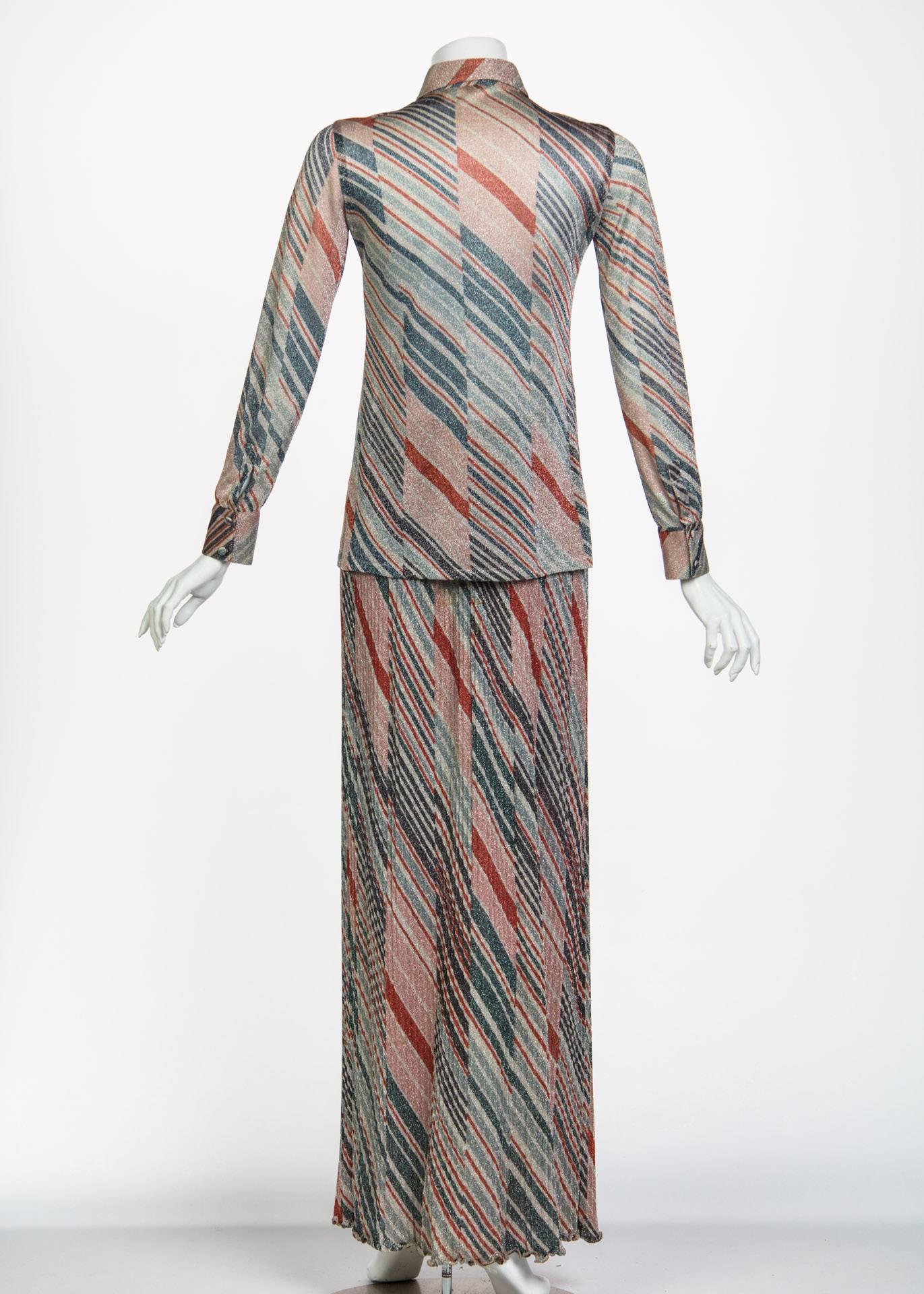 1970s Missoni Diagonal Stripe Lurex Illusion Maxi Skirt and Blouse Set 2