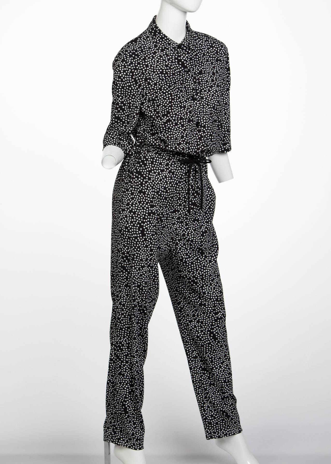 Sonia Rykiel Black and White Star Printed Drawstring Jumpsuit, 2015 2