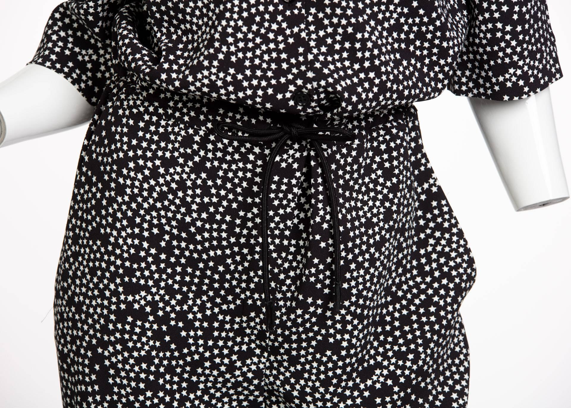 Sonia Rykiel Black and White Star Printed Drawstring Jumpsuit, 2015 3