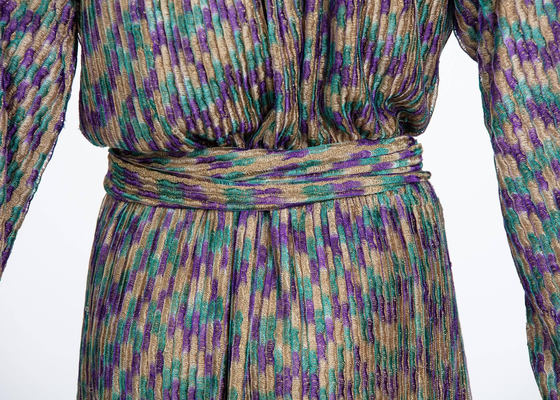 Missoni Multicolored Jewel Tone Metallic Knit Belted Dress, 1970s  For Sale 2