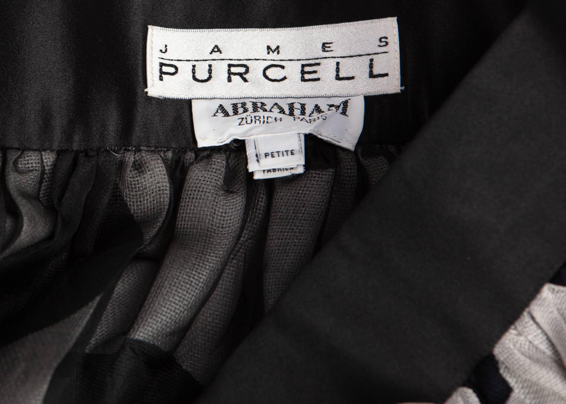 Women's James Purcell Black and Gray Silk Polka Dot Satin Belt Mini Skirt Overlay, 1980s For Sale