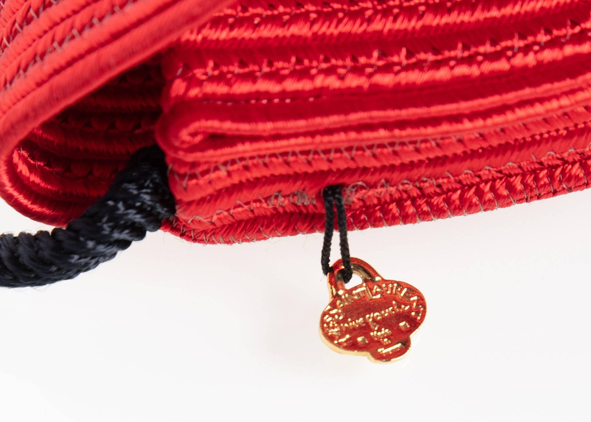 Women's Yves Saint Laurent Red Heart Black Passementerie Tassel Bag, 1980s For Sale