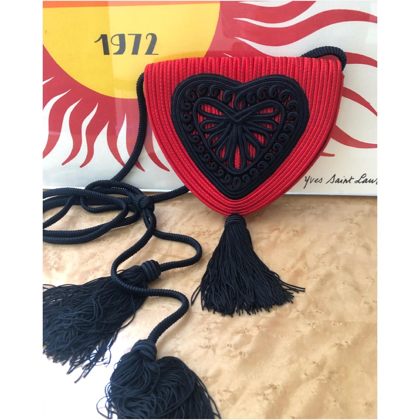 Yves Saint Laurent Red Heart Black Passementerie Tassel Bag, 1980s  For Sale 1
