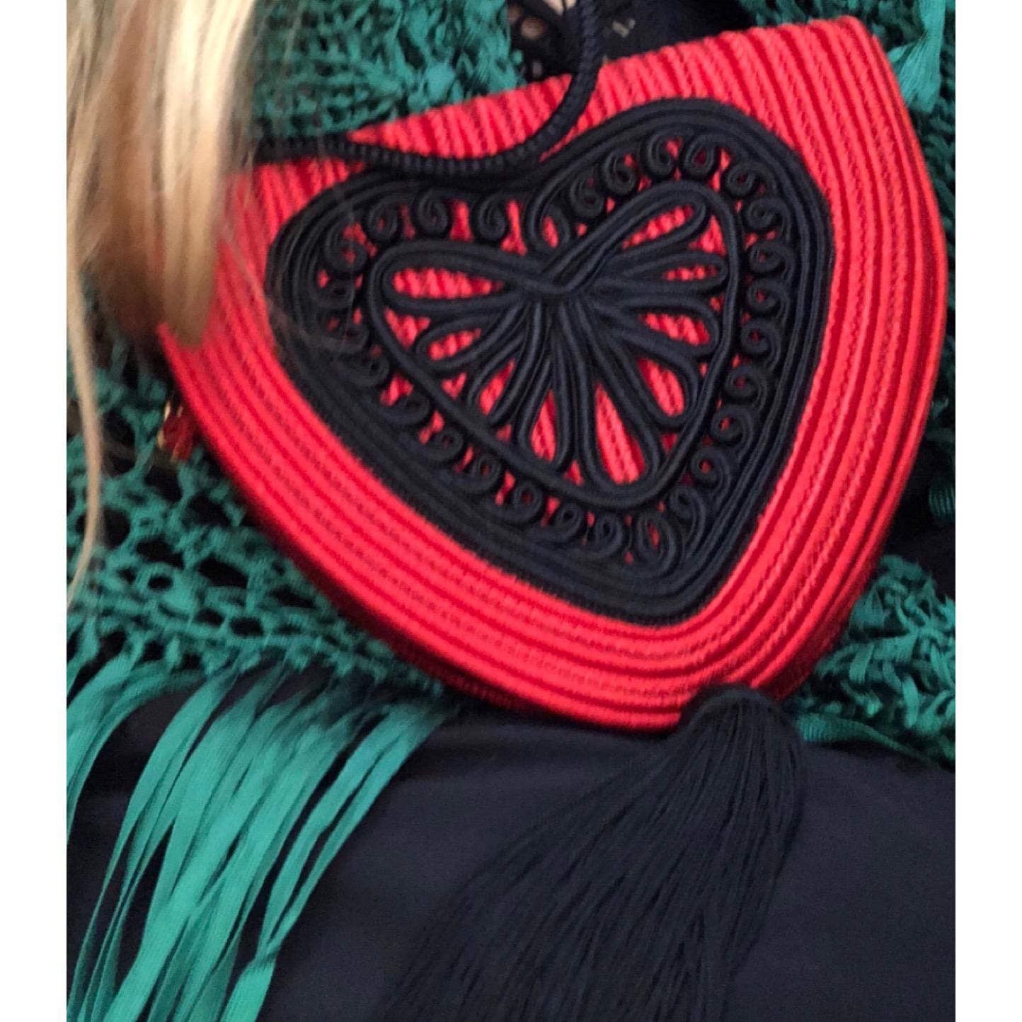 Yves Saint Laurent Red Heart Black Passementerie Tassel Bag, 1980s For Sale 2