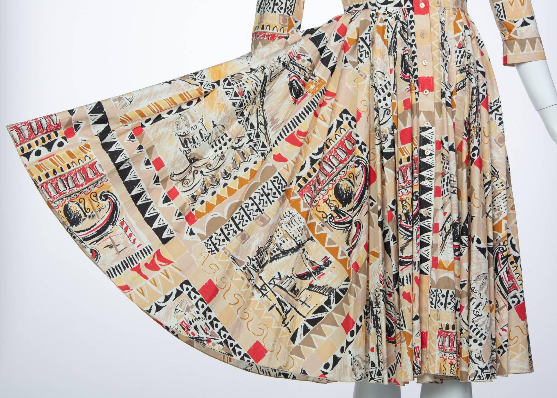 Women's Prada Runway Postcard Print Cotton Dress, Spring 2004