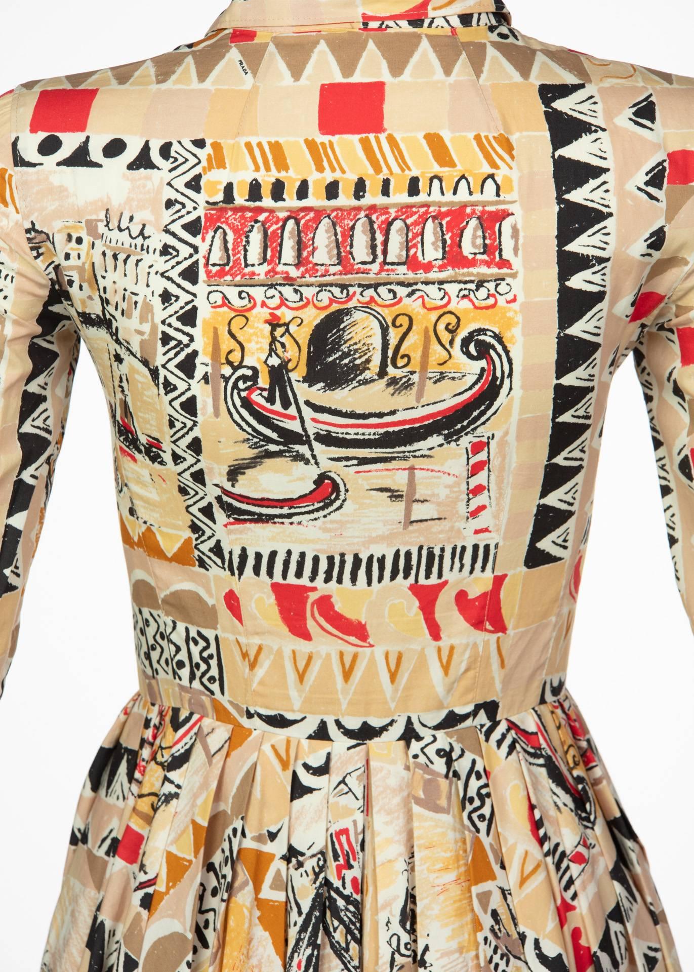 Prada Runway Postcard Print Cotton Dress, Spring 2004 In Excellent Condition In Boca Raton, FL