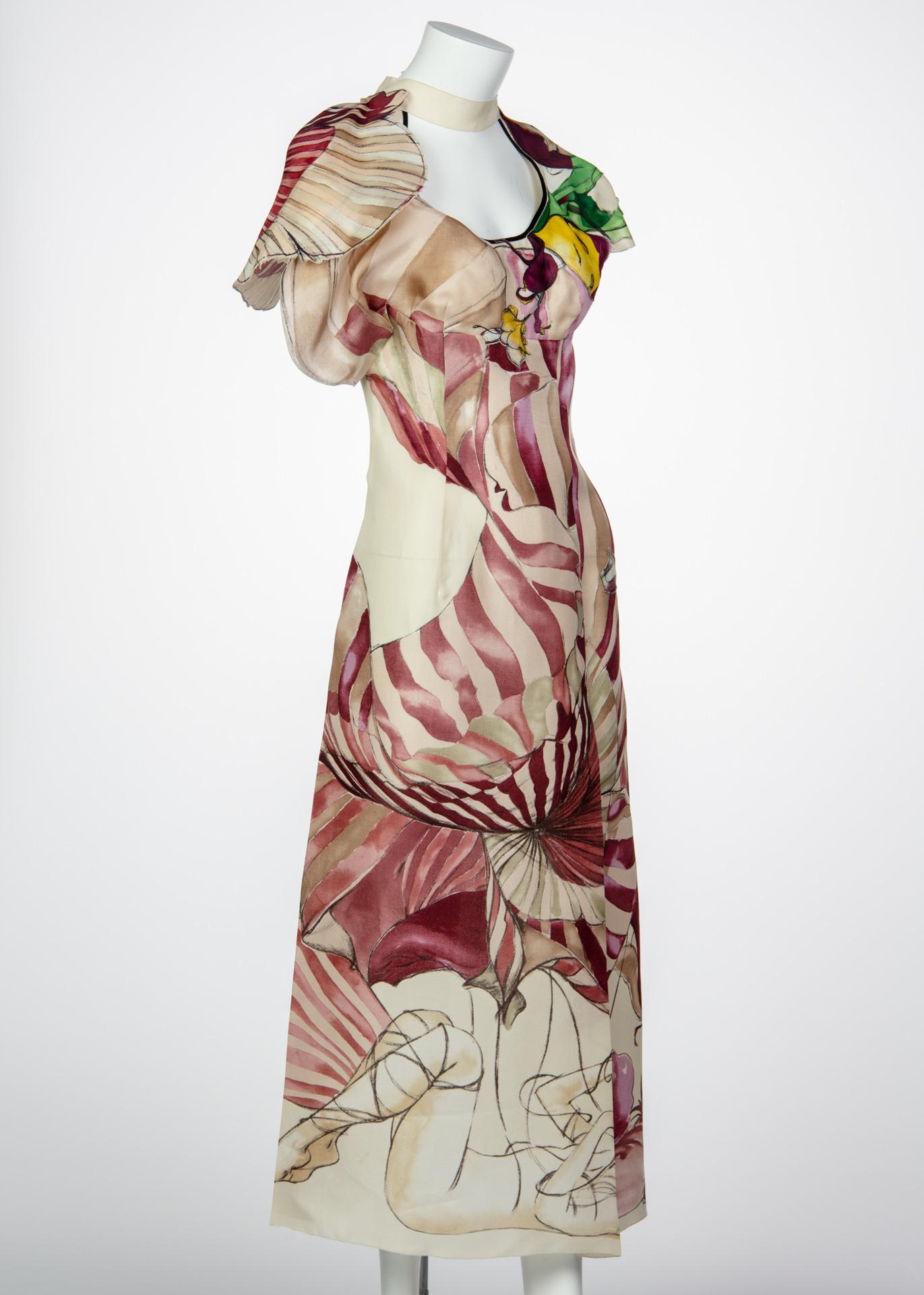 2008 Prada James Jean Fairy Runway Ivory Silk Dress In Good Condition In Boca Raton, FL