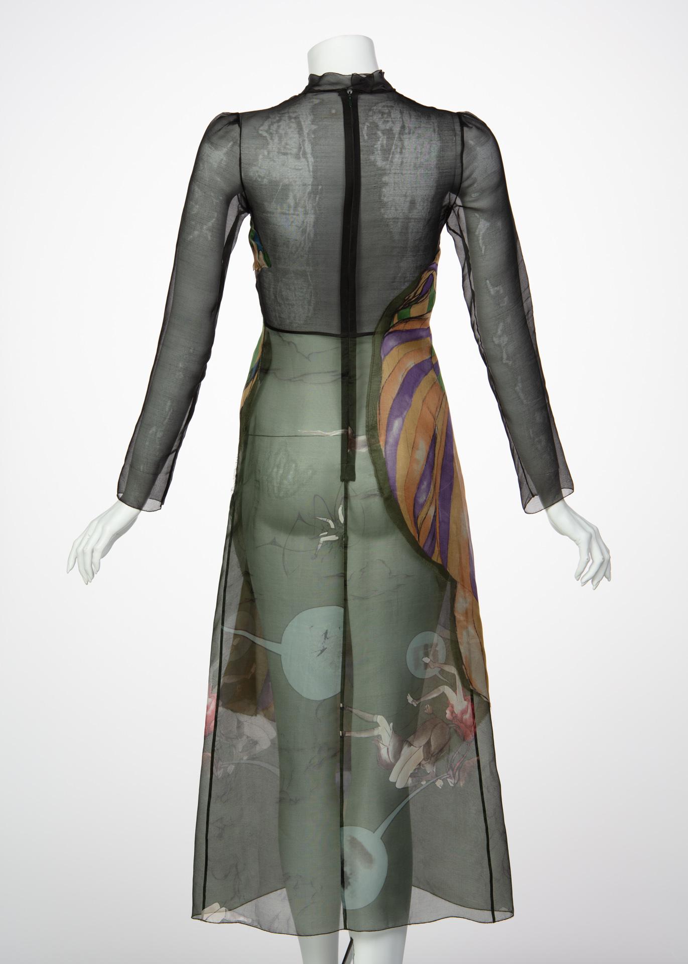Women's Prada James Jean Fairy Runway Black Printed Silk Dress, 2008 