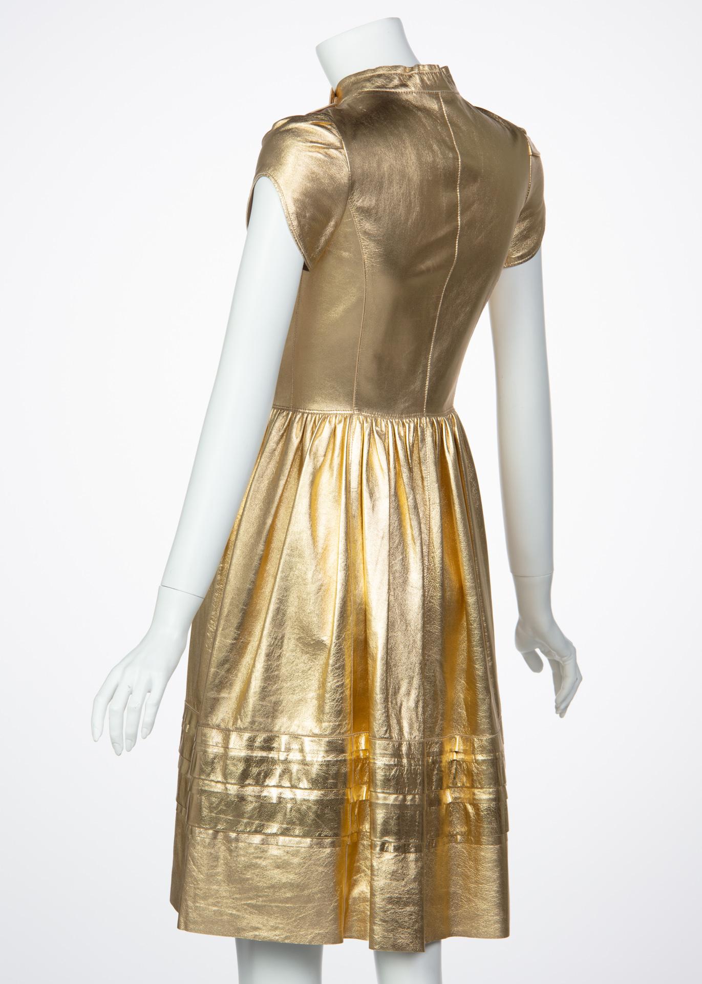 Prada Fairy Runway Gold Leather Dress, 2008  In Excellent Condition In Boca Raton, FL