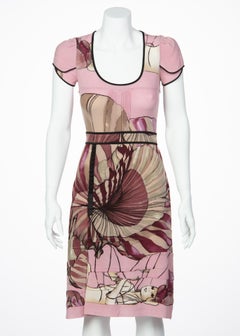 2008 Prada James Jean Fairy Collection Pink Print Silk Dress