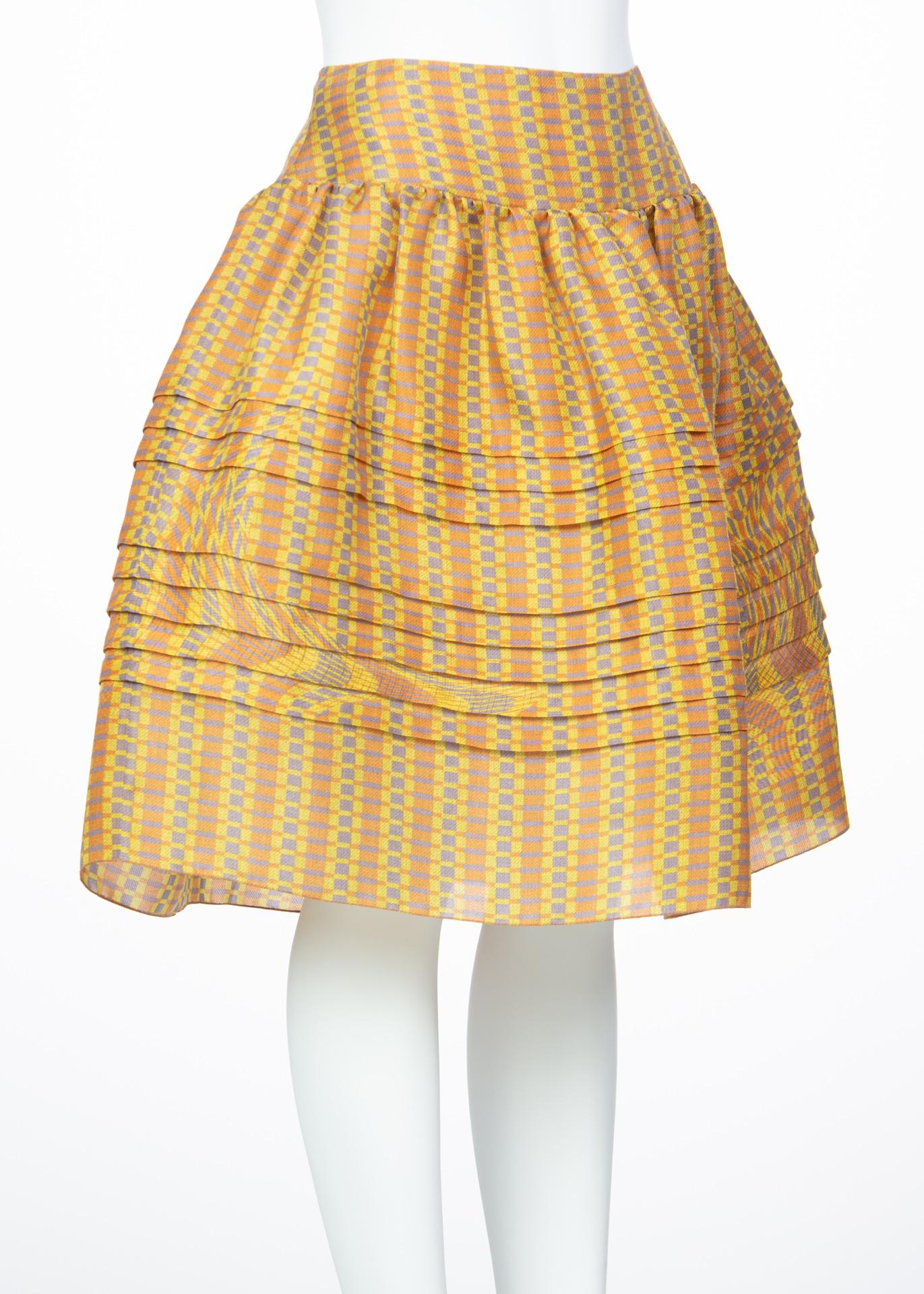 Beige 2008 Prada Fairy Runway Yellow Printed Silk Organza Skirt
