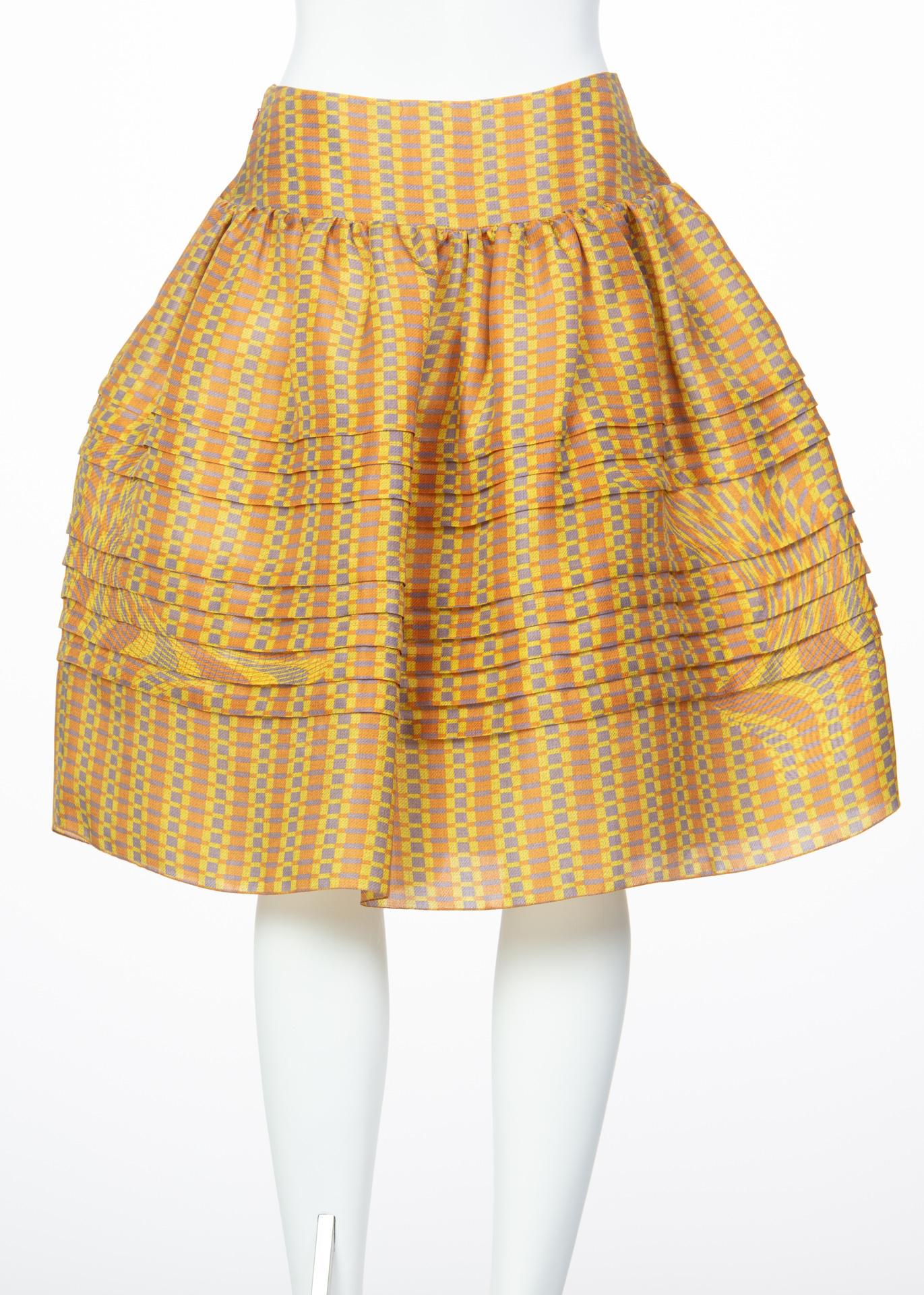 Women's 2008 Prada Fairy Runway Yellow Printed Silk Organza Skirt