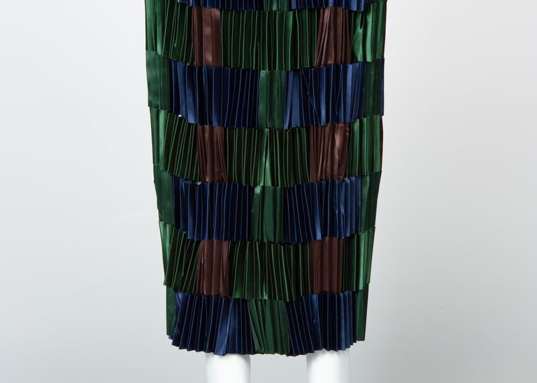 Issey Miyake Green Blue Pleated Satin Ribbon Skirt, 1990s For Sale at ...