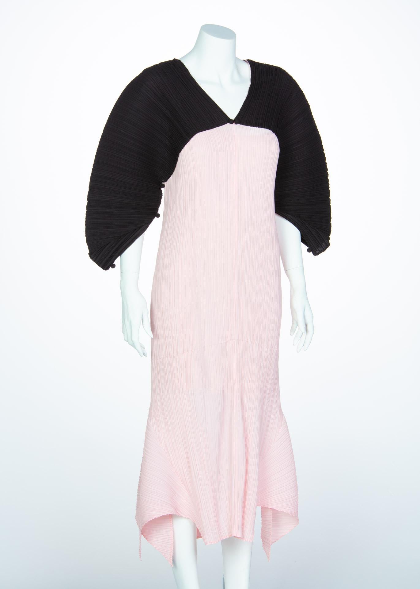 Beige Issey Miyake Fette Pink Black Pleated Origami Dress