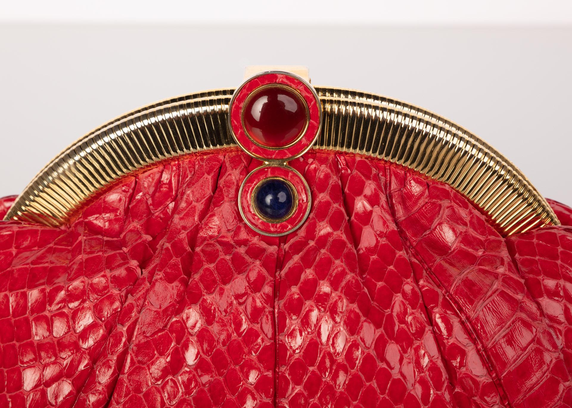 Women's Vintage Judith Leiber Red Snake Skin Clutch Bag