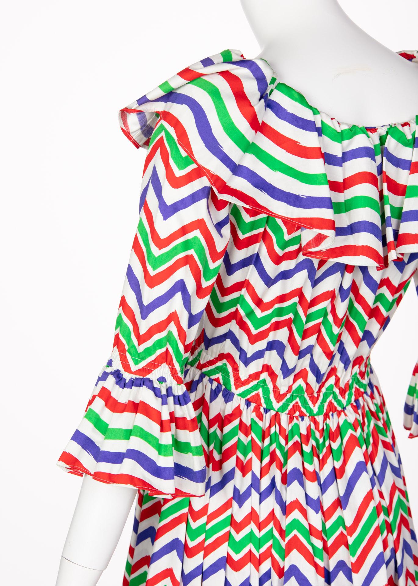 Yves Saint Laurent YSL Cotton Print Flamenco Dress, 1970s  In Excellent Condition In Boca Raton, FL