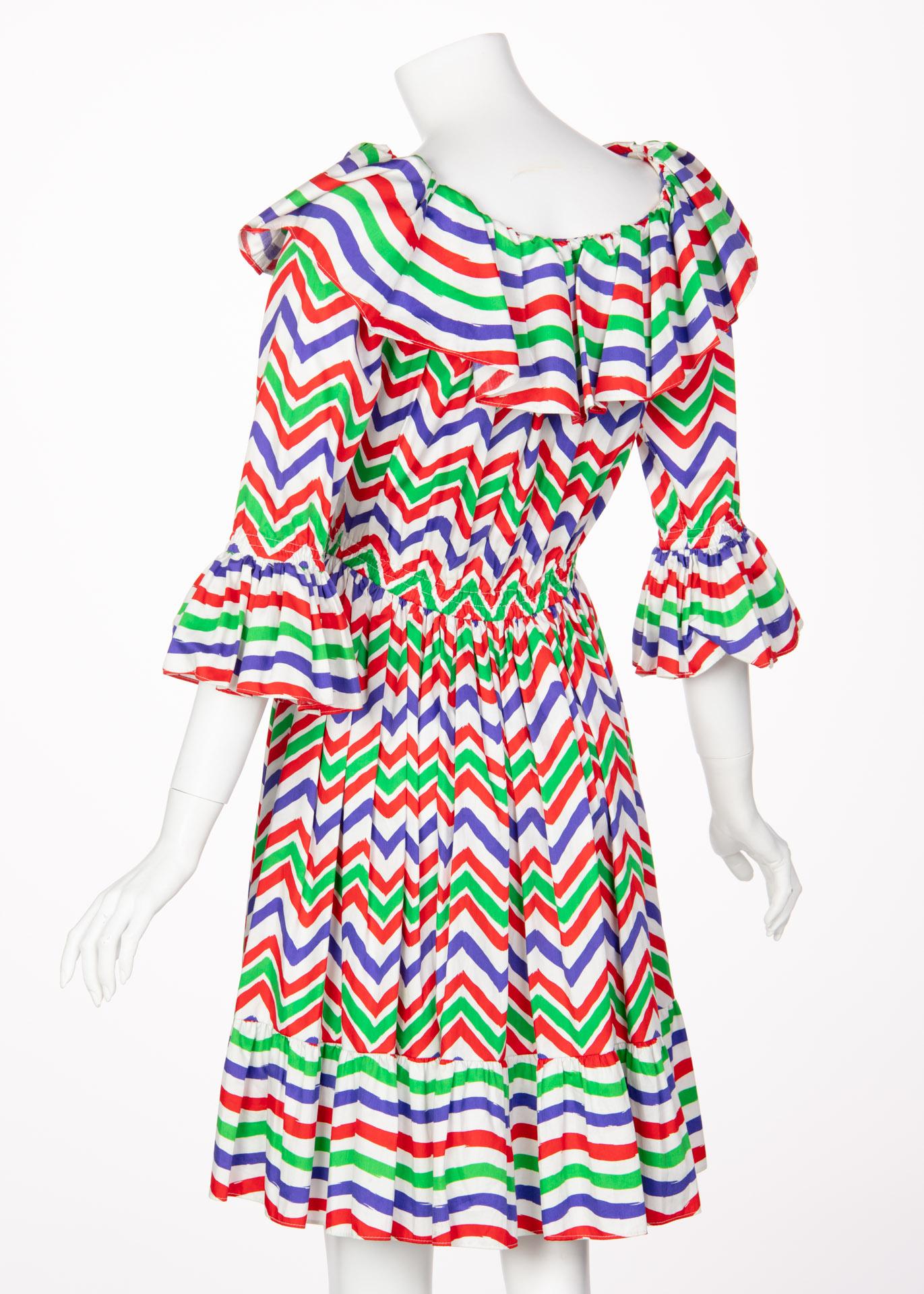Women's Yves Saint Laurent YSL Cotton Print Flamenco Dress, 1970s 