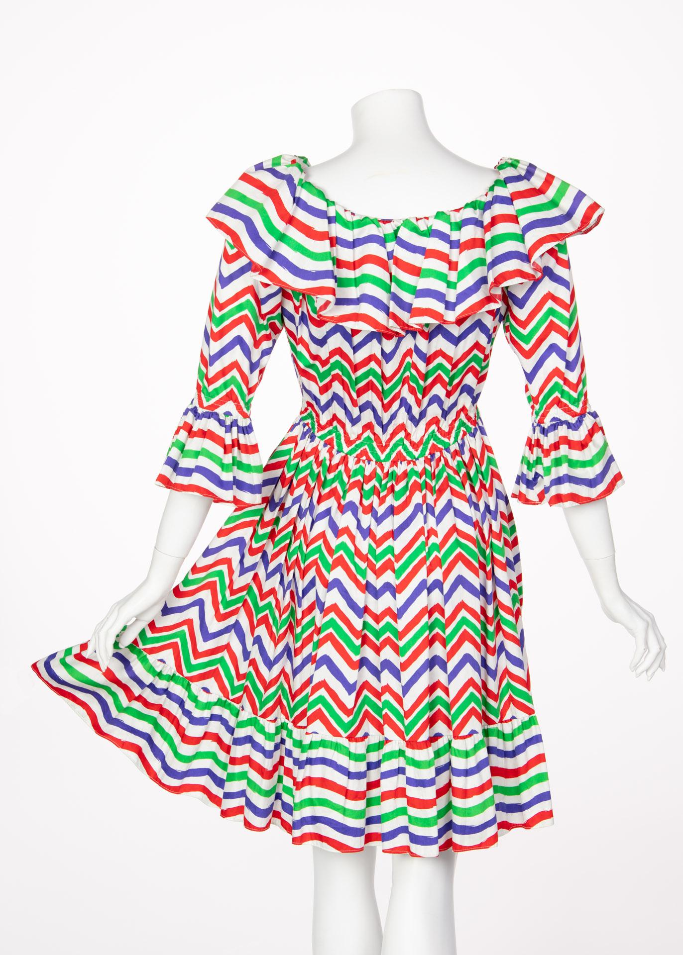 Yves Saint Laurent YSL Cotton Print Flamenco Dress, 1970s  2