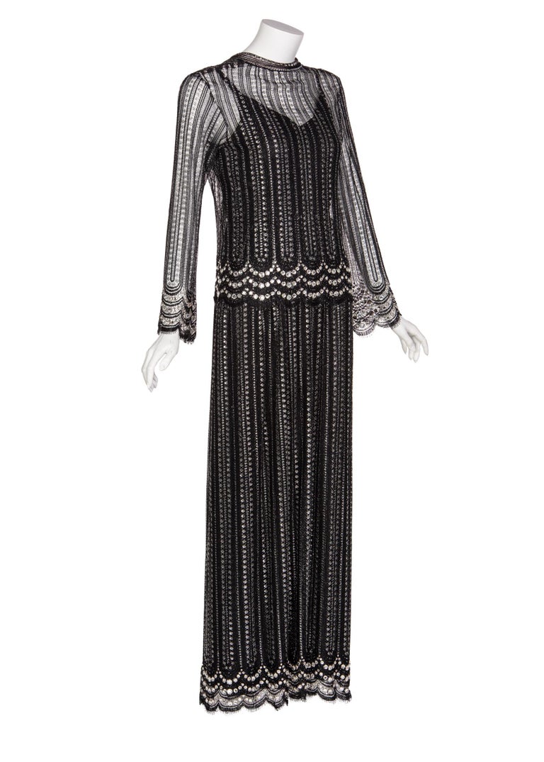 Christian Dior Attributed Black and Silver Lace Crystals Maxi Dress ...