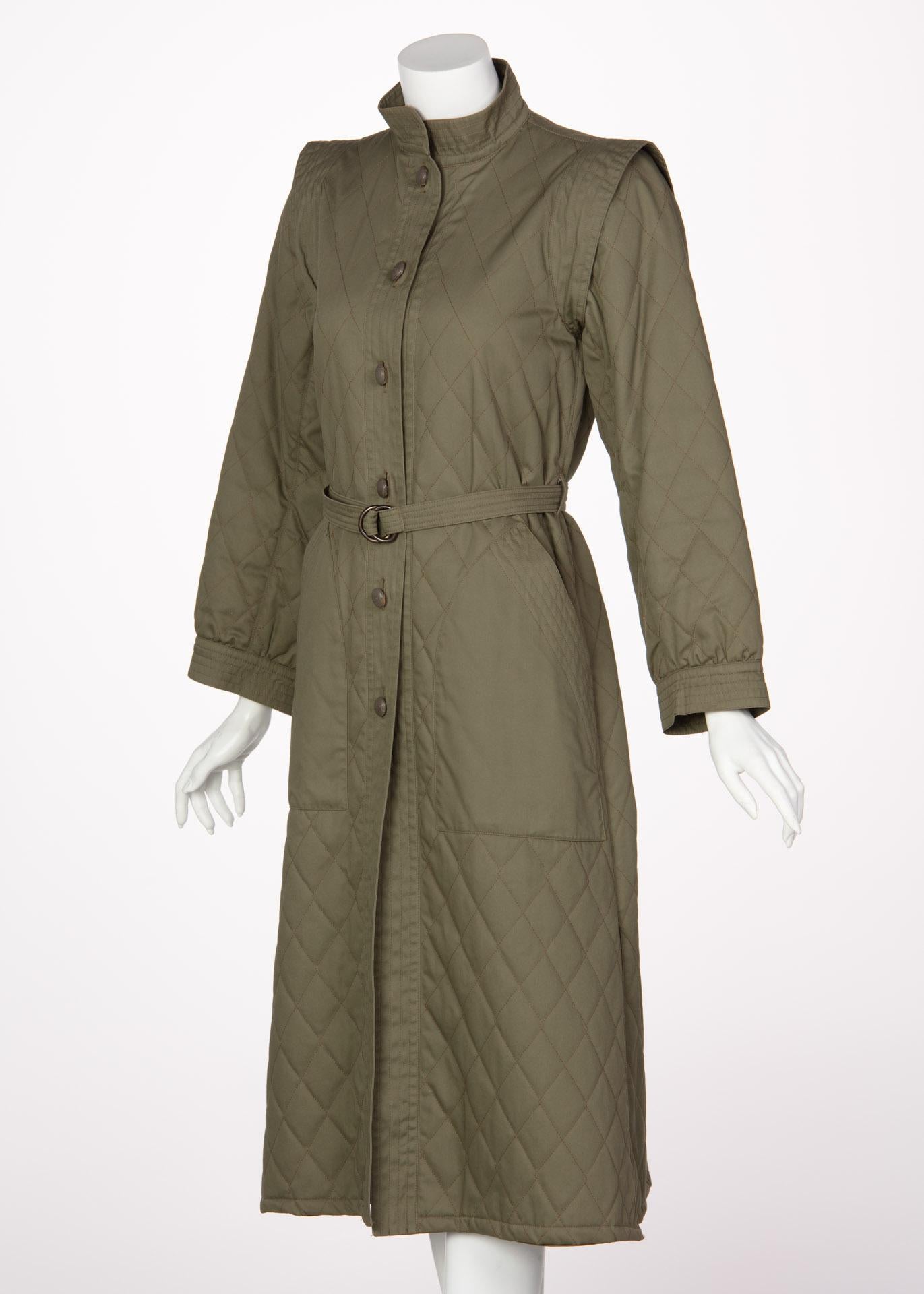 Gray Yves Saint Laurent Russian Collection Quilted Trench Coat YSL 1976 