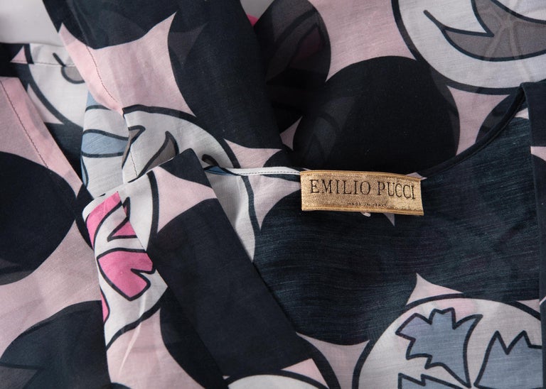 Emilio Pucci Signature Pink and Black Print Kaftan Tunic Top at 1stDibs