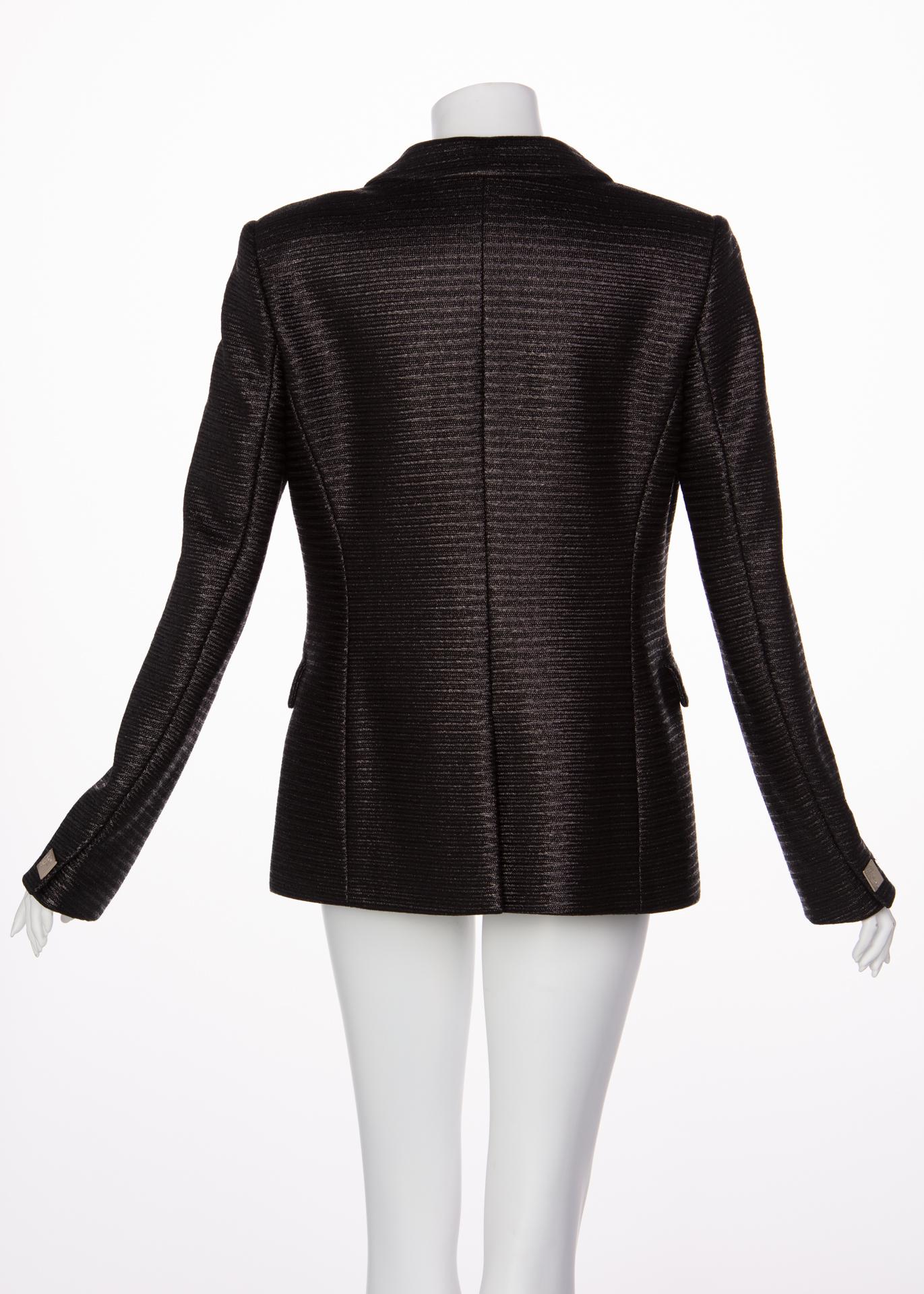 Versace Collection Black Textured Silver Medusa Button Blazer Jacket In Excellent Condition In Boca Raton, FL