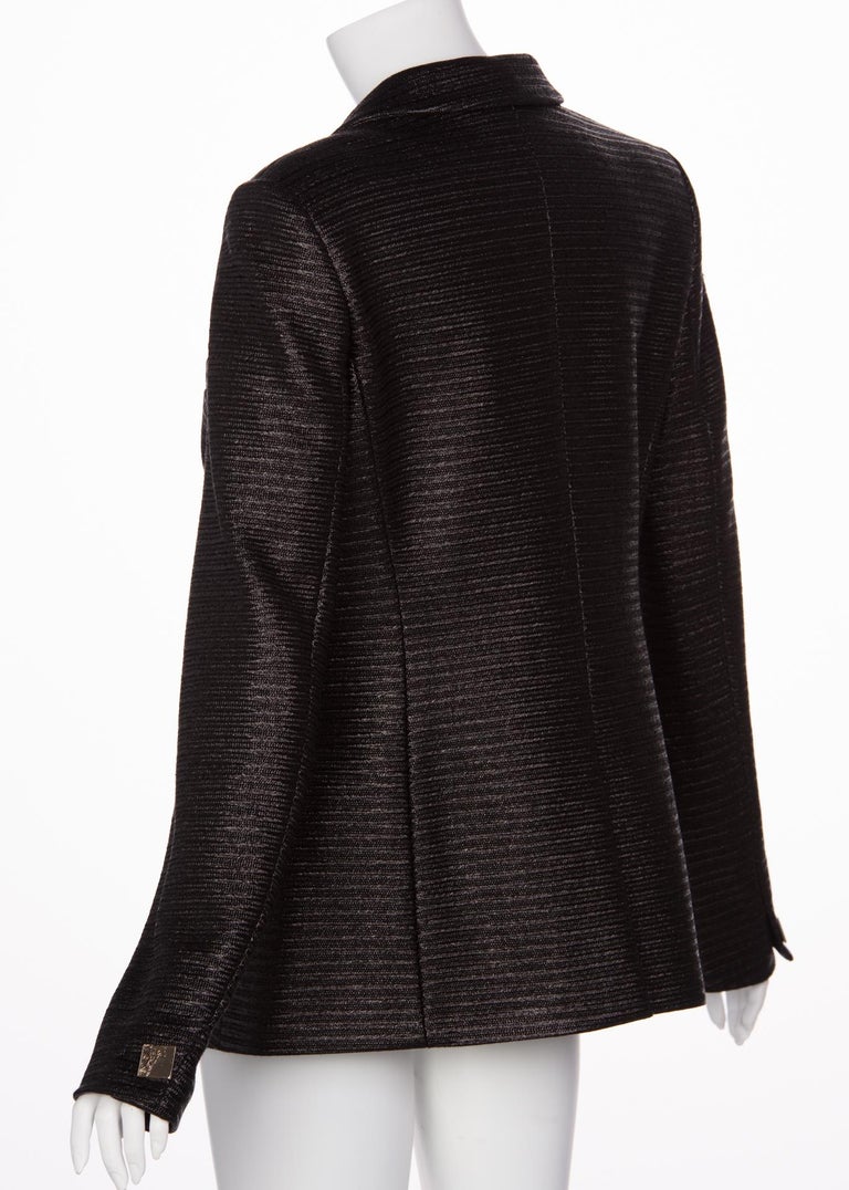 Versace Collection Black Textured Silver Medusa Button Blazer Jacket at ...