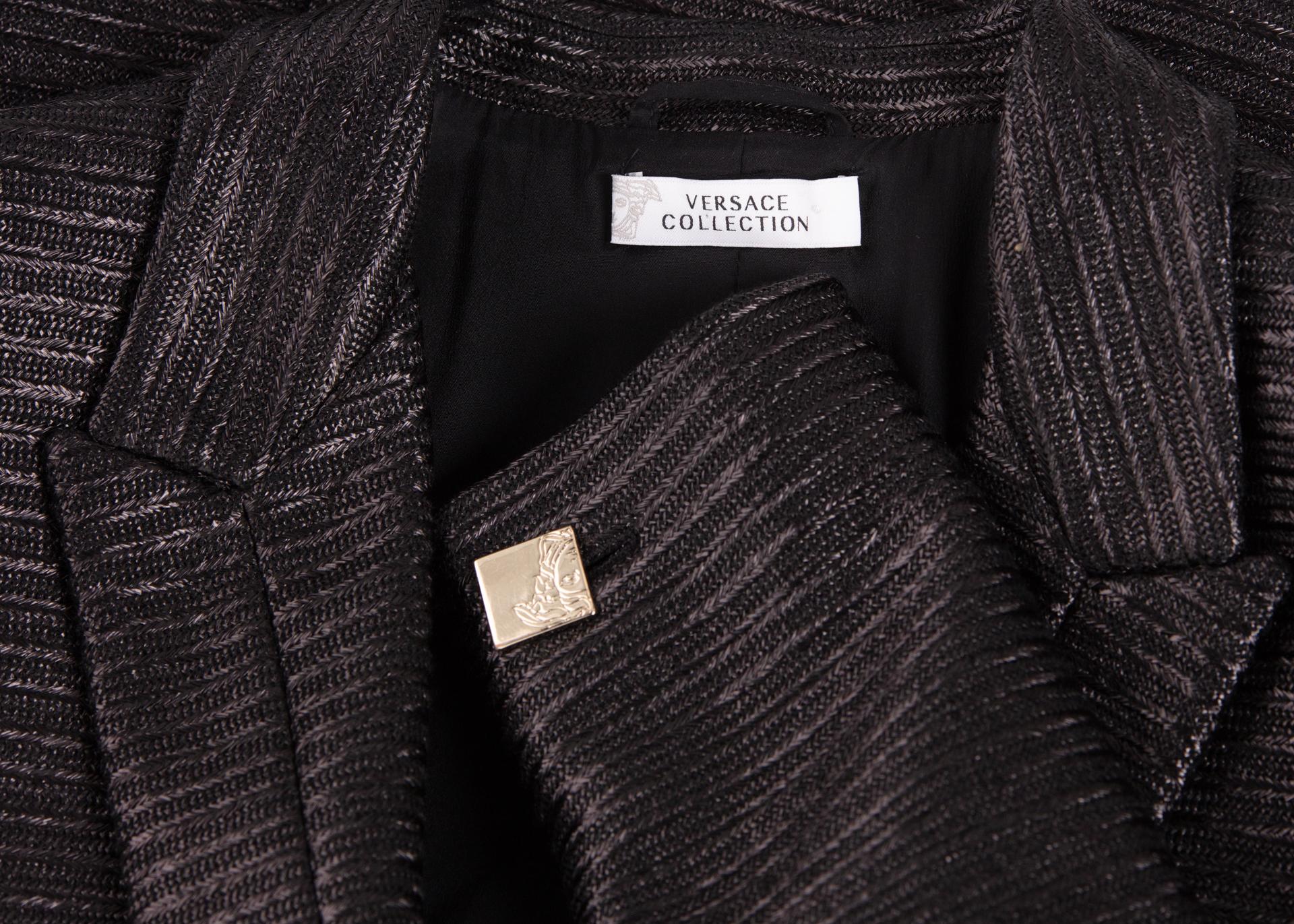 Versace Collection Black Textured Silver Medusa Button Blazer Jacket 2