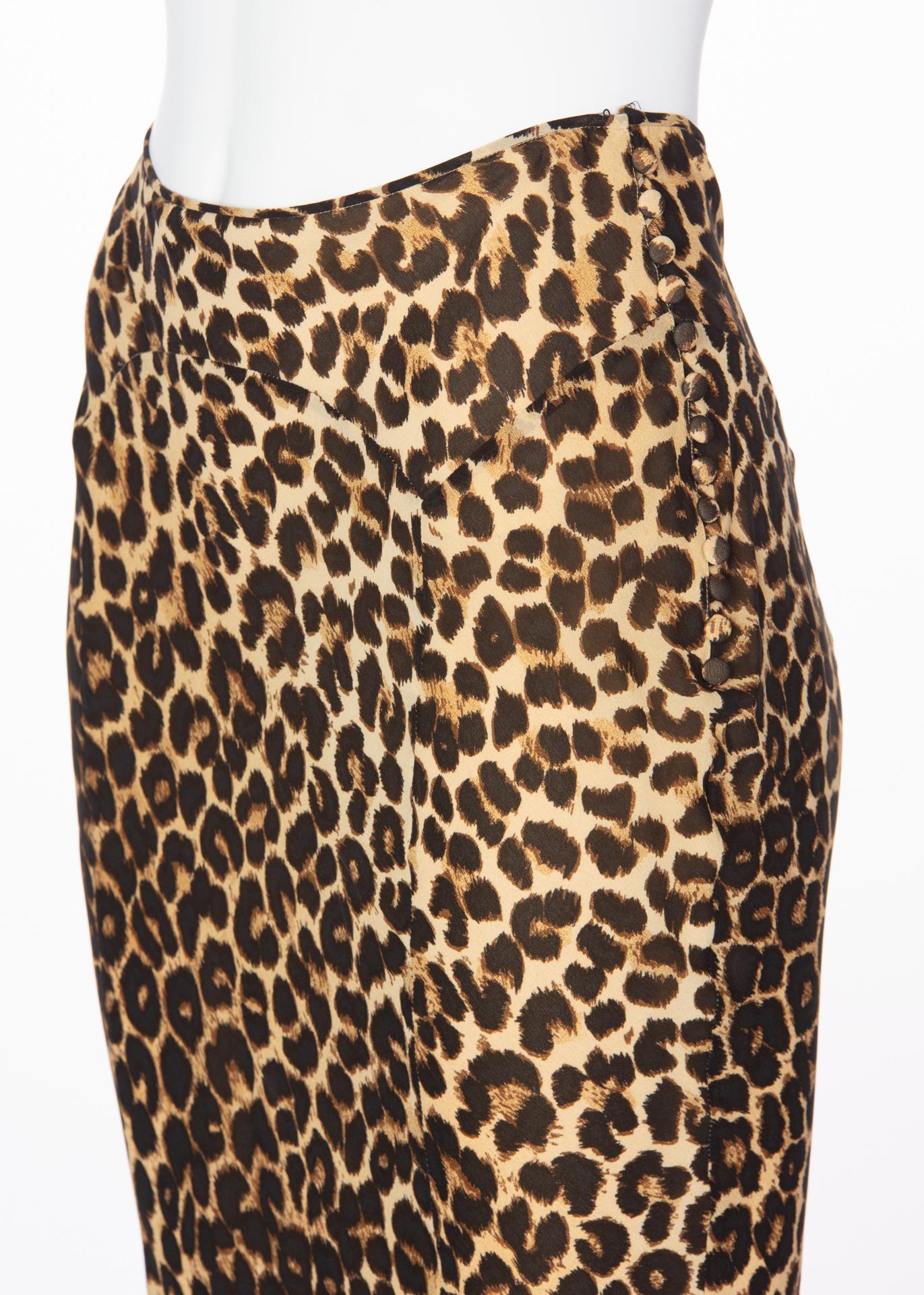 Black John Galliano Animal Leopard Print Silk Maxi Skirt