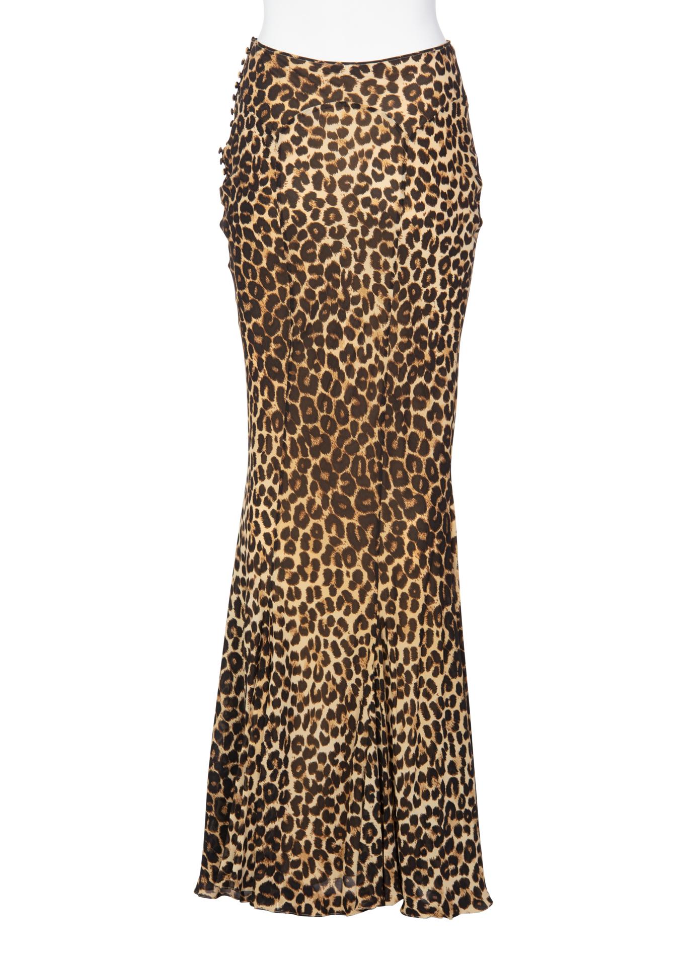 John Galliano Animal Leopard Print Silk Maxi Skirt 1