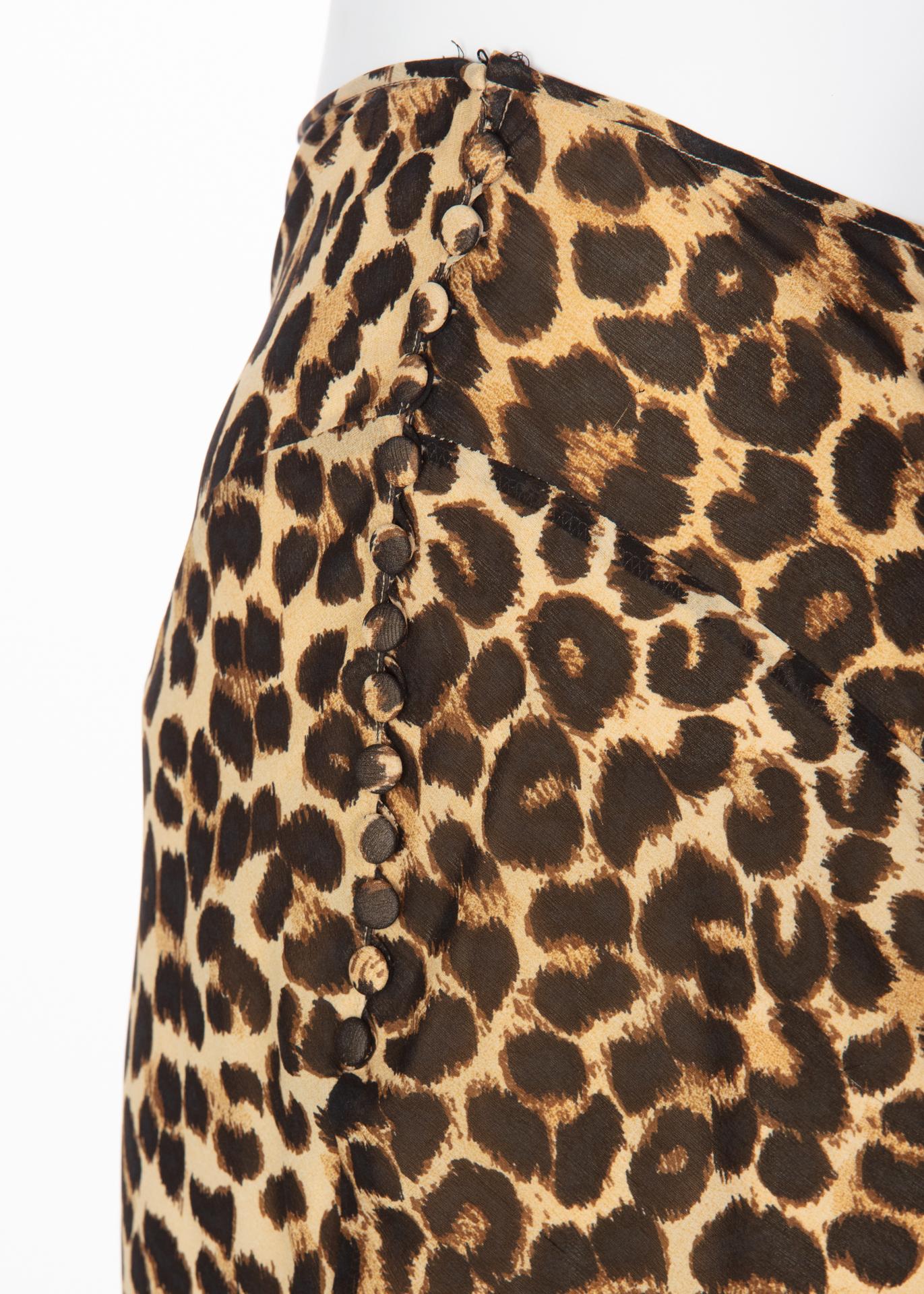 John Galliano Animal Leopard Print Silk Maxi Skirt 2