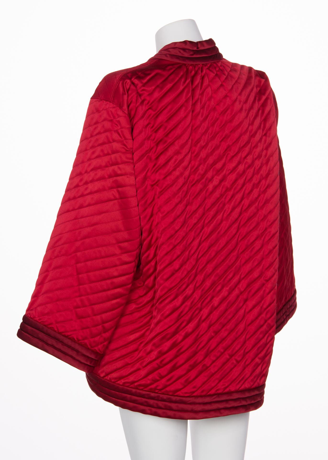 1970s Yves Saint Laurent Chinese Quilted Red Satin Jacket YSL In Good Condition In Boca Raton, FL