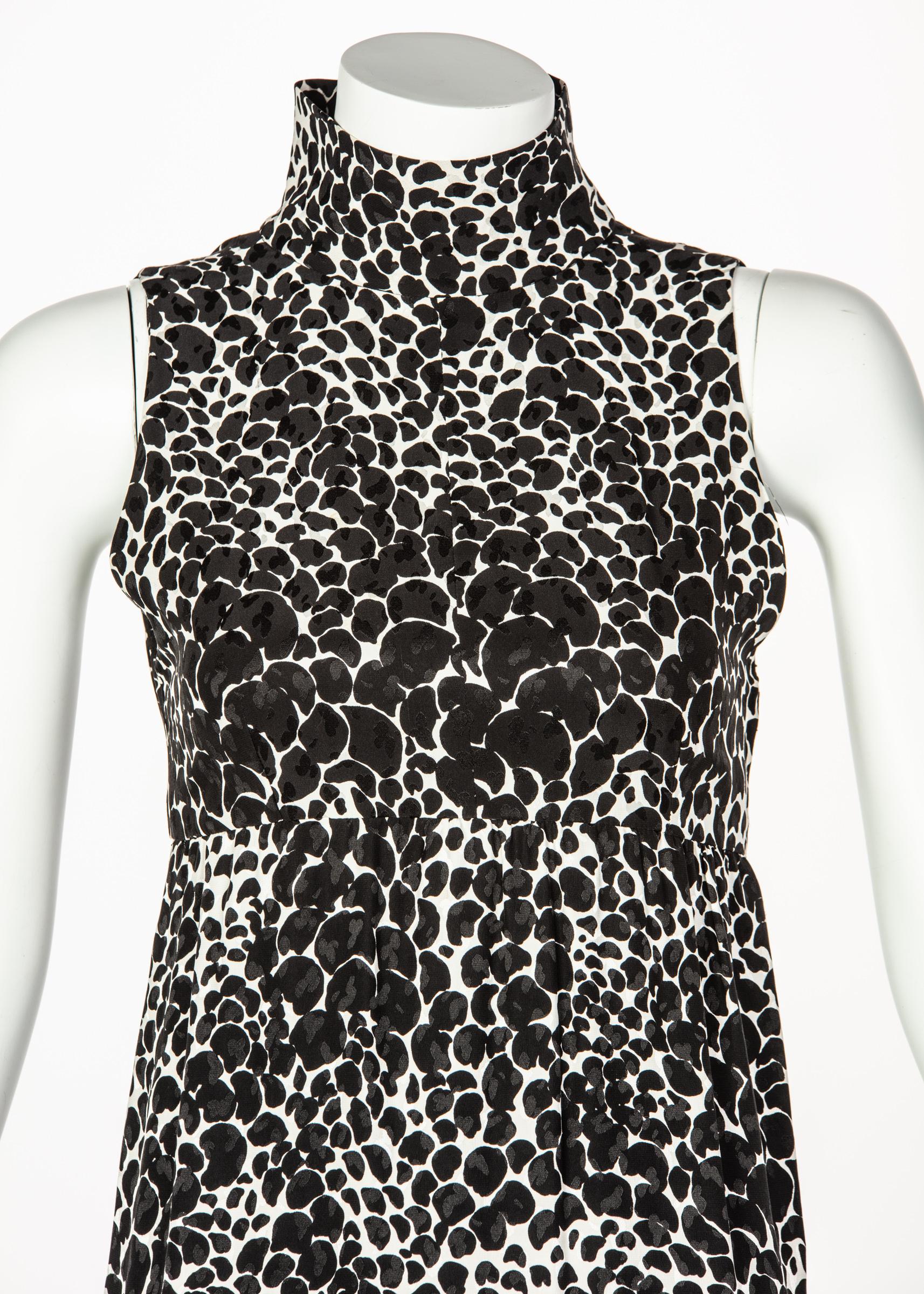 Yves Saint Laurent YSL Black and White Silk Print High Neck Evening Dress, 1985 2