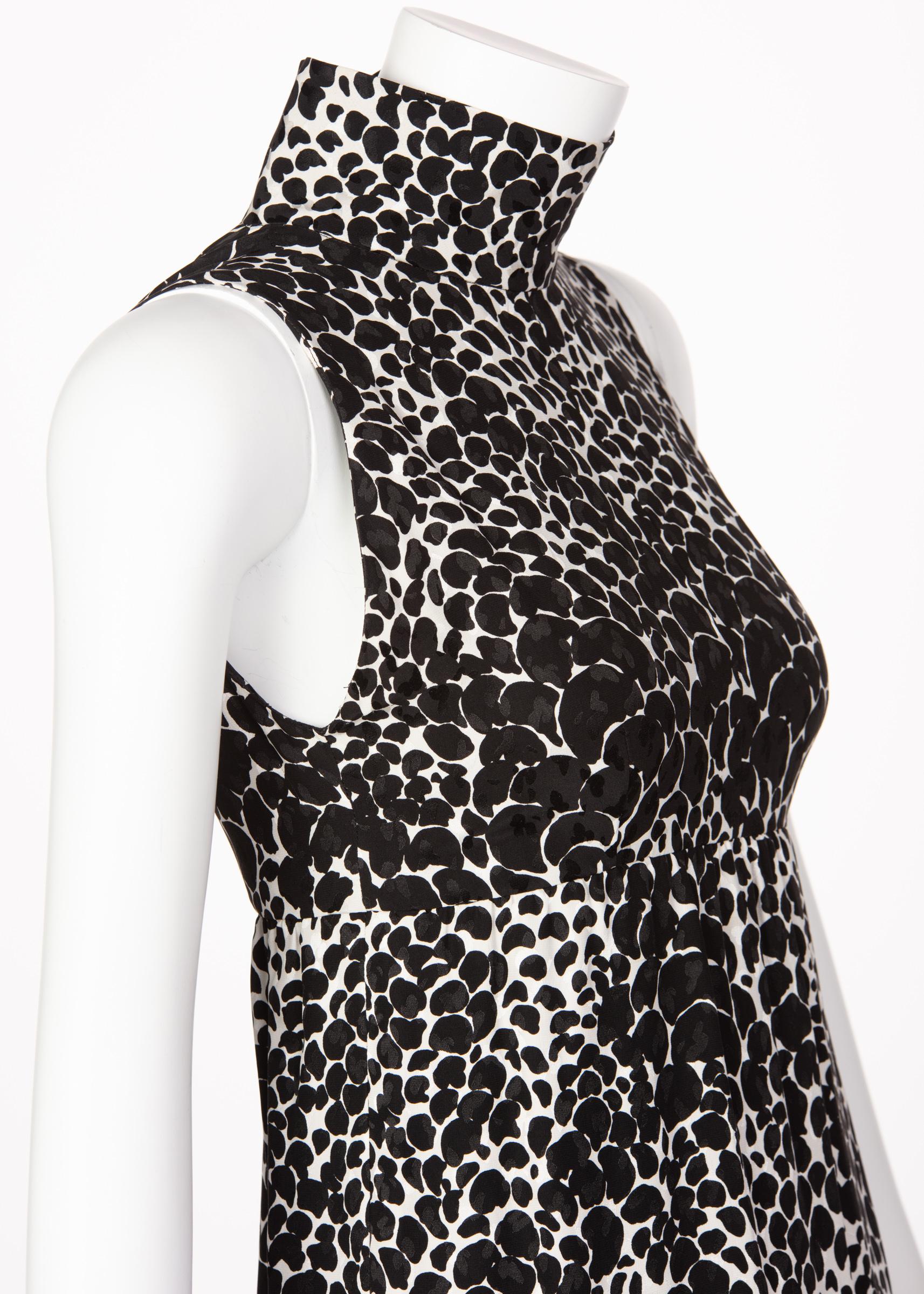 Yves Saint Laurent YSL Black and White Silk Print High Neck Evening Dress, 1985 3