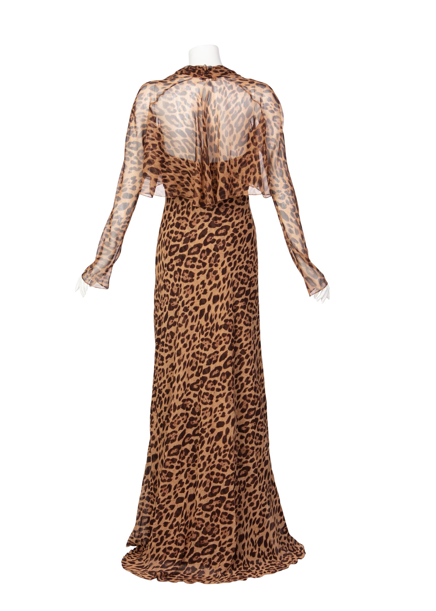 Pamella Roland Trägerloses Abendkleid aus Seide mit Leopardenmuster und Schal im Zustand „Hervorragend“ im Angebot in Boca Raton, FL