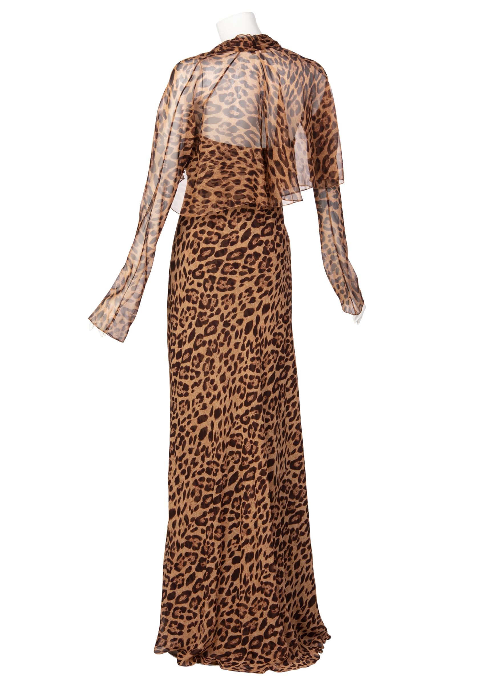 Pamella Roland Trägerloses Abendkleid aus Seide mit Leopardenmuster und Schal Damen im Angebot