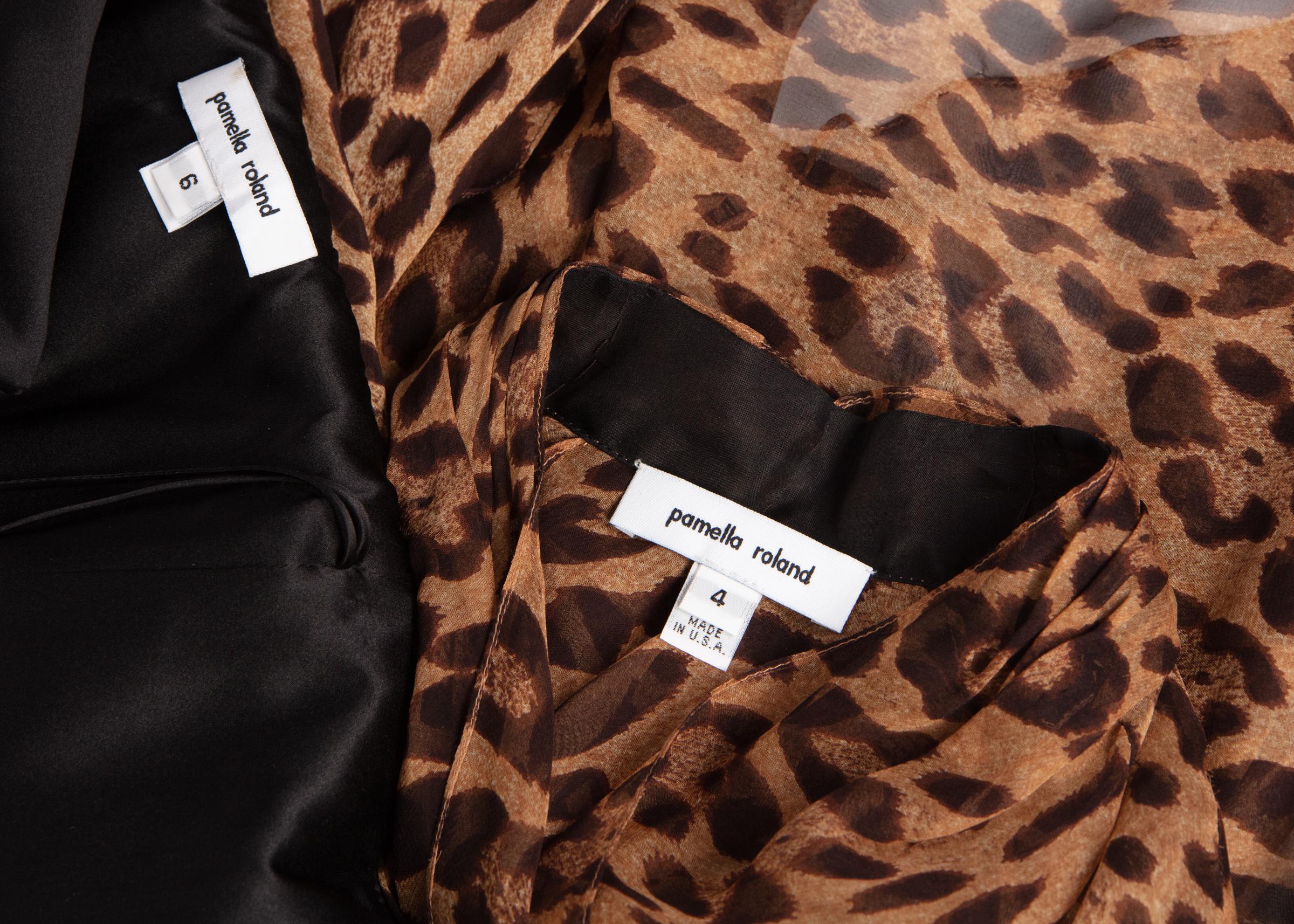 Pamella Roland Trägerloses Abendkleid aus Seide mit Leopardenmuster und Schal im Angebot 6