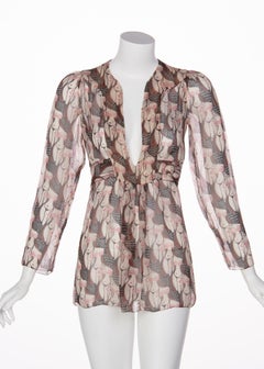Prada  "Naked Lady" Print Plunge Neck Silk Blouse Sex and The City, 2001