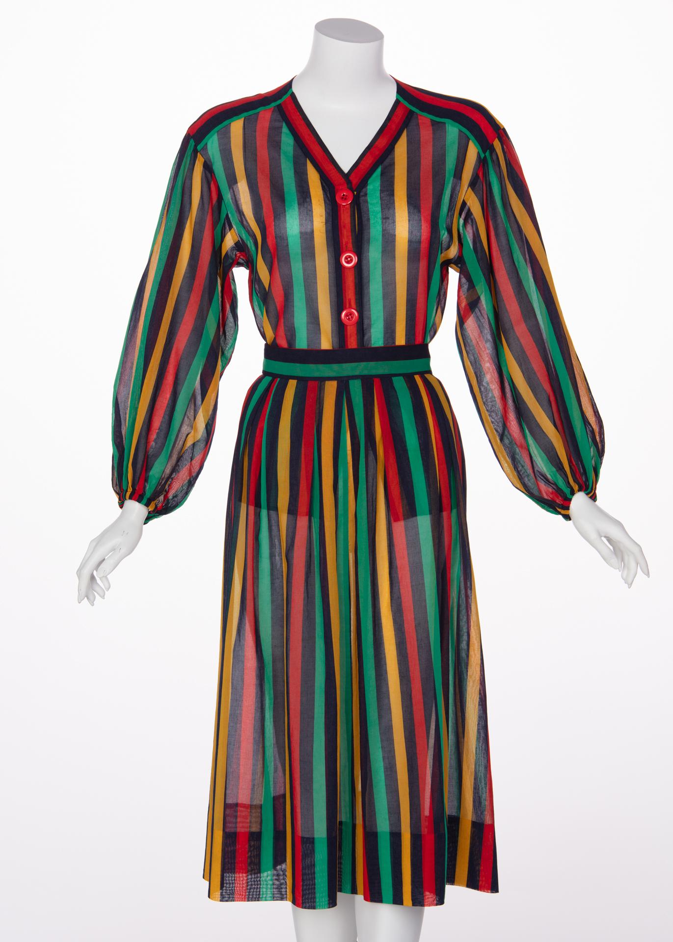 Stripes were all the rage in YSL’s Rive Gauche collections in the 80s and 90s. The simplicity in the patterning speaks to the YSL label, however the often mixture of bold or dizzying color combinations made these designs anything but boring. Being